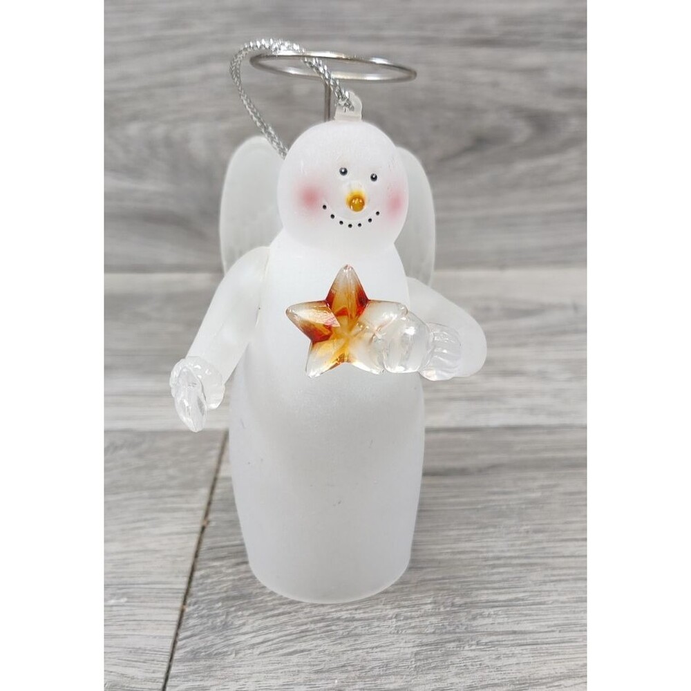 Vintage FROSTED ACRYLIC SNOWMAN ANGEL 8”-Nice-Figure-Ornament- Christmas